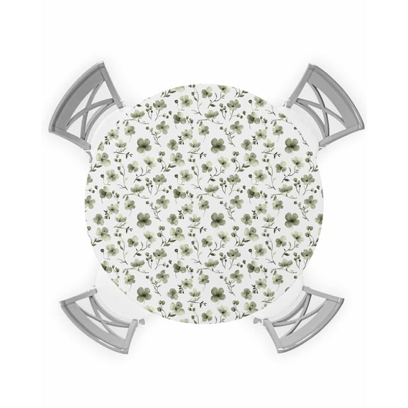 nqOlkjepod Sage Green Spring Floral Round Tablecloth, Fitted Table Cover with Elastic for 36"-44" Round Tables, Summer Botanical Elegant Table Cloth Outdoor Dinning Party Waterproof Tablecloths