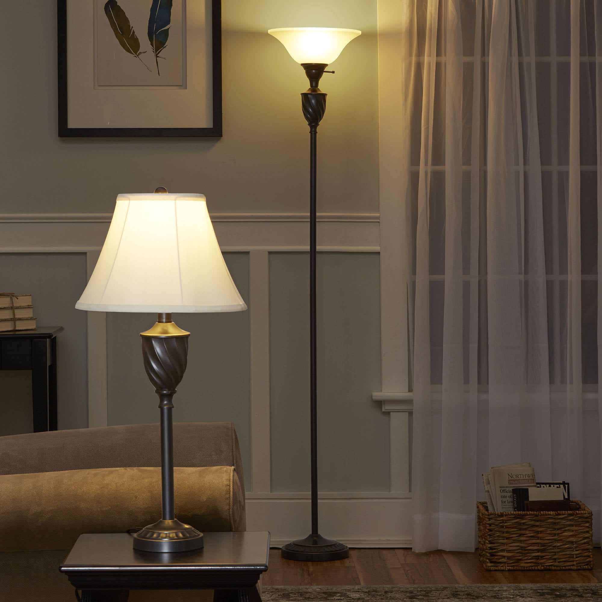 Mainstays Table and Floor Lamp Set with CFL Bulb, Oil-Rubbed ... Mainstays Table and Floor Lamp Set with CFL Bulb, Oil-Rubbed ...