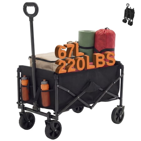 ZHICHUN Foldable Heavy-Duty Utility Trolley 102L Large Capacity Collapsible Wagon with Brake Wheels