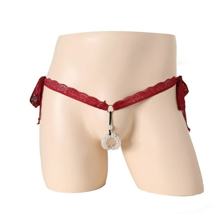 Luxalzxs Unisex Mini Bikini G-String Thongs Cute Lingerie Side Drawstring Lace Pearl Sexy Passionate Underwear Panties