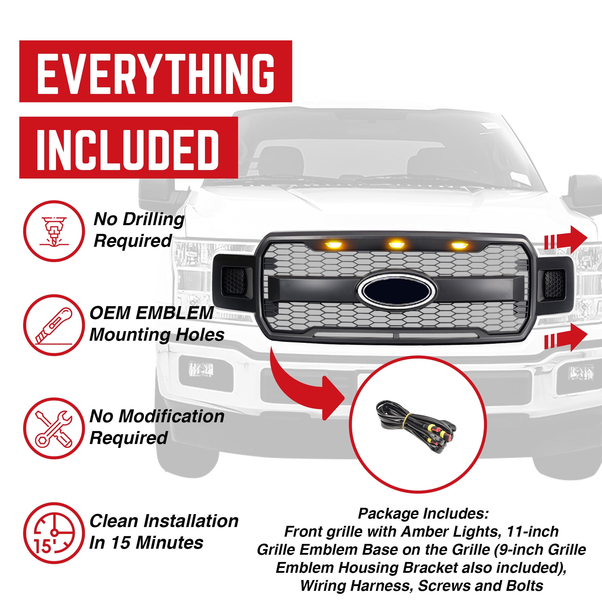 AMERICAN MODIFIED Raptor Style Mesh Grille for 18-20 Ford F150, Matte Black