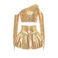 thumbnail image 3 of iiniim Girl's 2 Piece Dance Outfits Jazz Hip Hop Performance Dance Top and Metallic Bubble Skirts Set Gold 12, 3 of 7