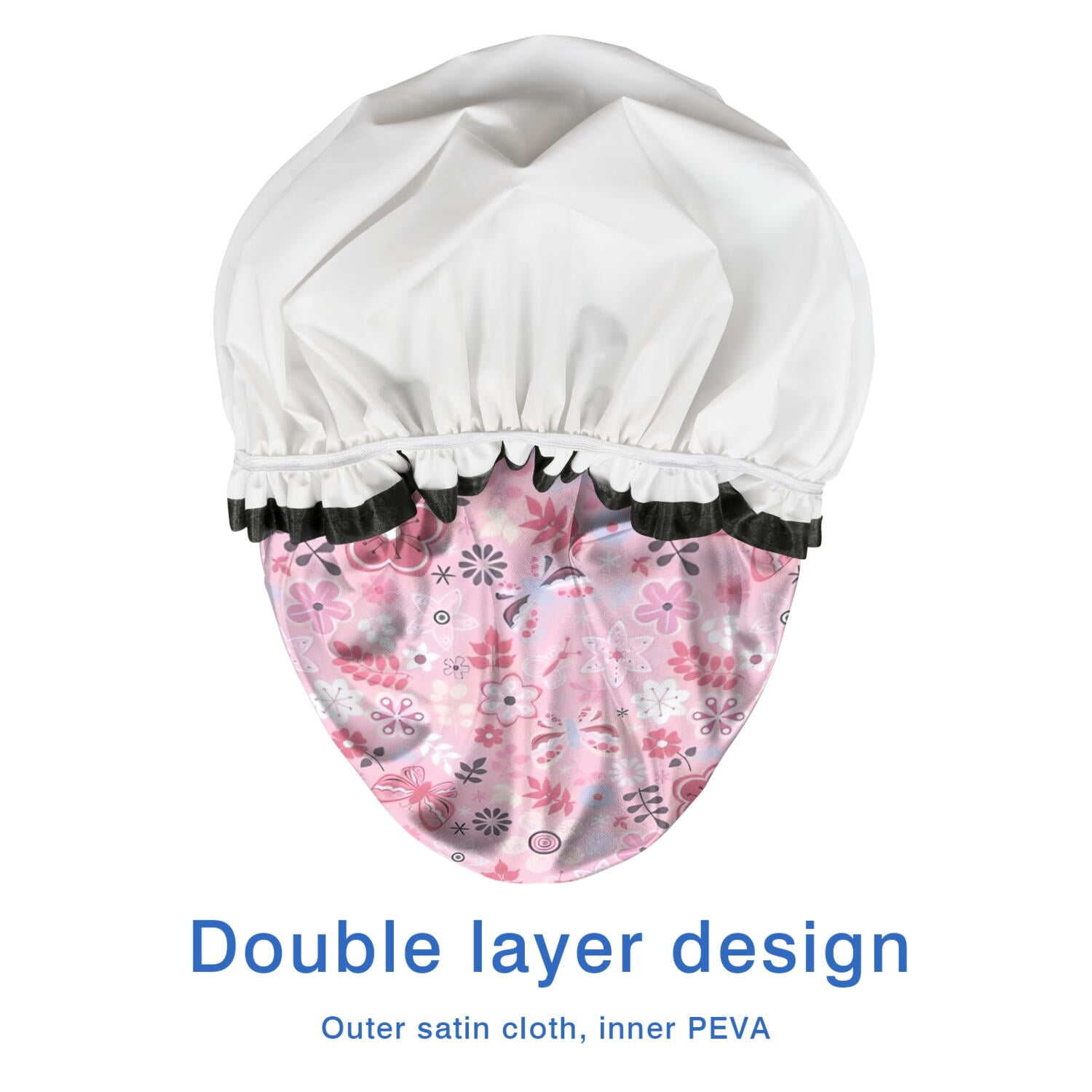 Shower Caps,Pioneer Flower Floral Print Pattern Waterproof Shower Cap for Women 4 Pieces,Double Reusable Hair Cover for Shower PEVA Elastic Stretch Hem