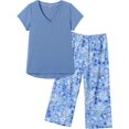 thumbnail image 1 of Women's Capri Pajama Sets Plus Size Sleepwear 2 Piece Ladies Sleep Set,Blue, 1 of 5