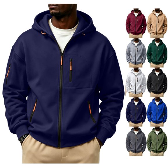 Hoodies for Men Zip Up Hooded Sweatshirt Athletic Jackets Lightweight Casual Long Sleeve Jacket with Zipper Pockets