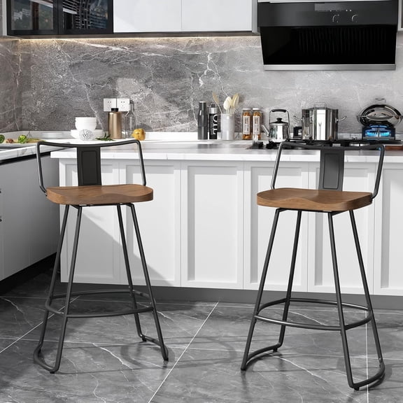 Andeworld 26" Bar Stools Set of 2 Swivel Counter Height Stools with Backrests Indurstrial Metal Bar Stools