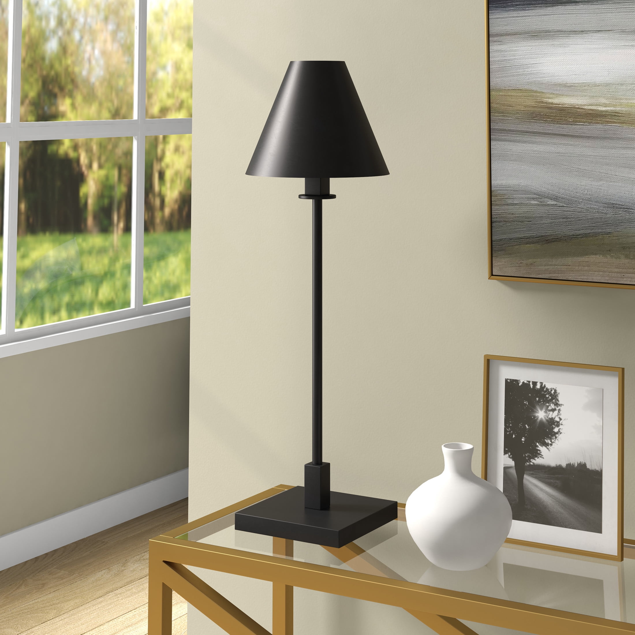 Evelyn&Zoe Clement 28" Modern Metal Table Lamp with Blackened Bronze Cone Metal Shade
