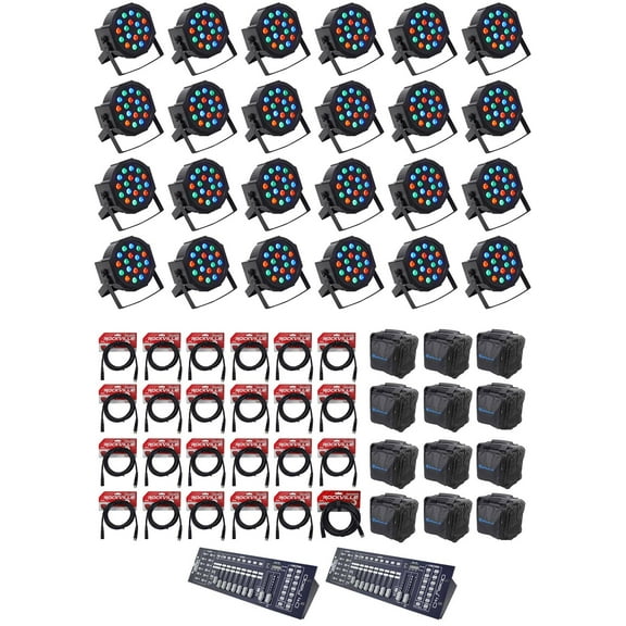 (24) FARENHEIT FHB-118 LED RGB DMX LED PAR Wash Lights Controller 24) Cables Bags