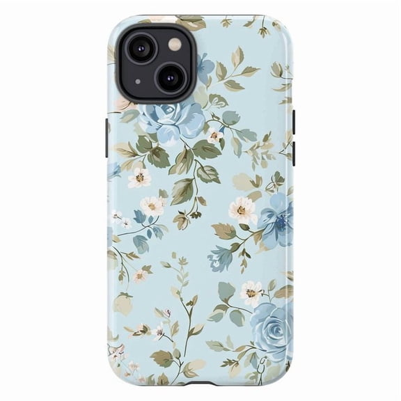 Vintage Blue Rose Phone Case for iPhone 17 16 15 14 13 12 11 Pro Plus Mini, Cottagecore Floral Pattern Cover, Aesthetic Light Blue Botanical