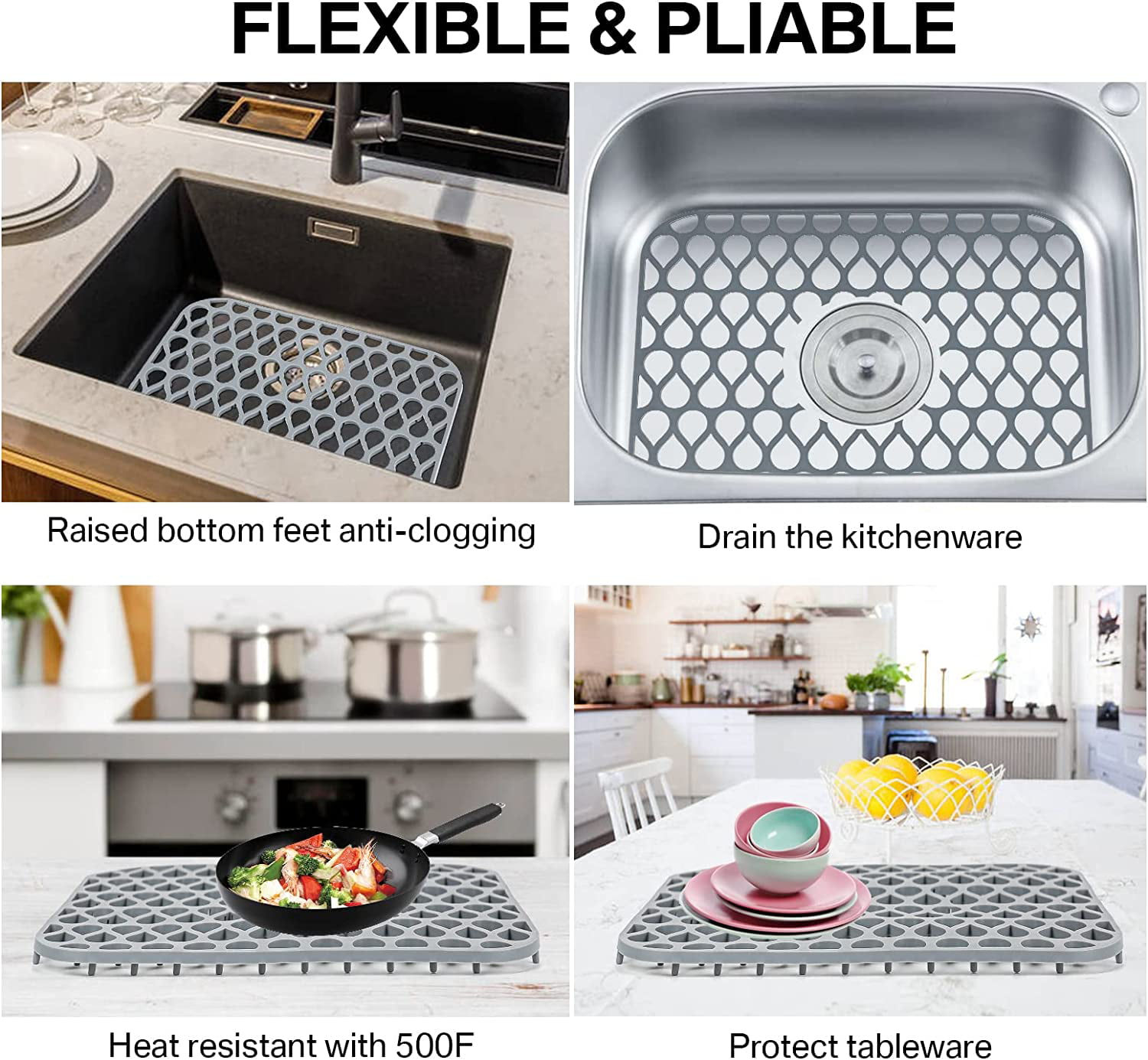 Silicone Sink Protector, Silicone Kitchen Sink Mat Grid Pad -  Multifunctional Kitchen Mat For Fragile Glassware, Stainless Steel Ceramic  Sinks