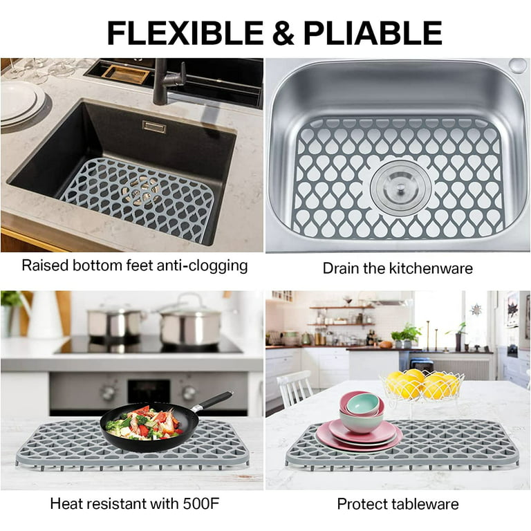 Kitchen Sink Mat, 26''x14'' Silicone Sink Protectors Mats for Bottom of  Kitchen Sink, Non-slip Heat Resistant Sink Liners for Farmhouse Stainless