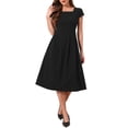 thumbnail image 2 of INSPIRE CHIC Retro Dresses for Womens Vintage Square Neck Cap Sleeve Fit and Flare Midi Dress XL Black, 2 of 6