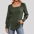 thumbnail image 2 of Women's Knit Tops Ribbed Scoop Neck Sweater, Long Sleeve Pullover Shirts, Brushed Knit Split Hem Button Detail Blouses Top, Loose Fit Casual Fall Winter Layering Shirt, 2 of 9