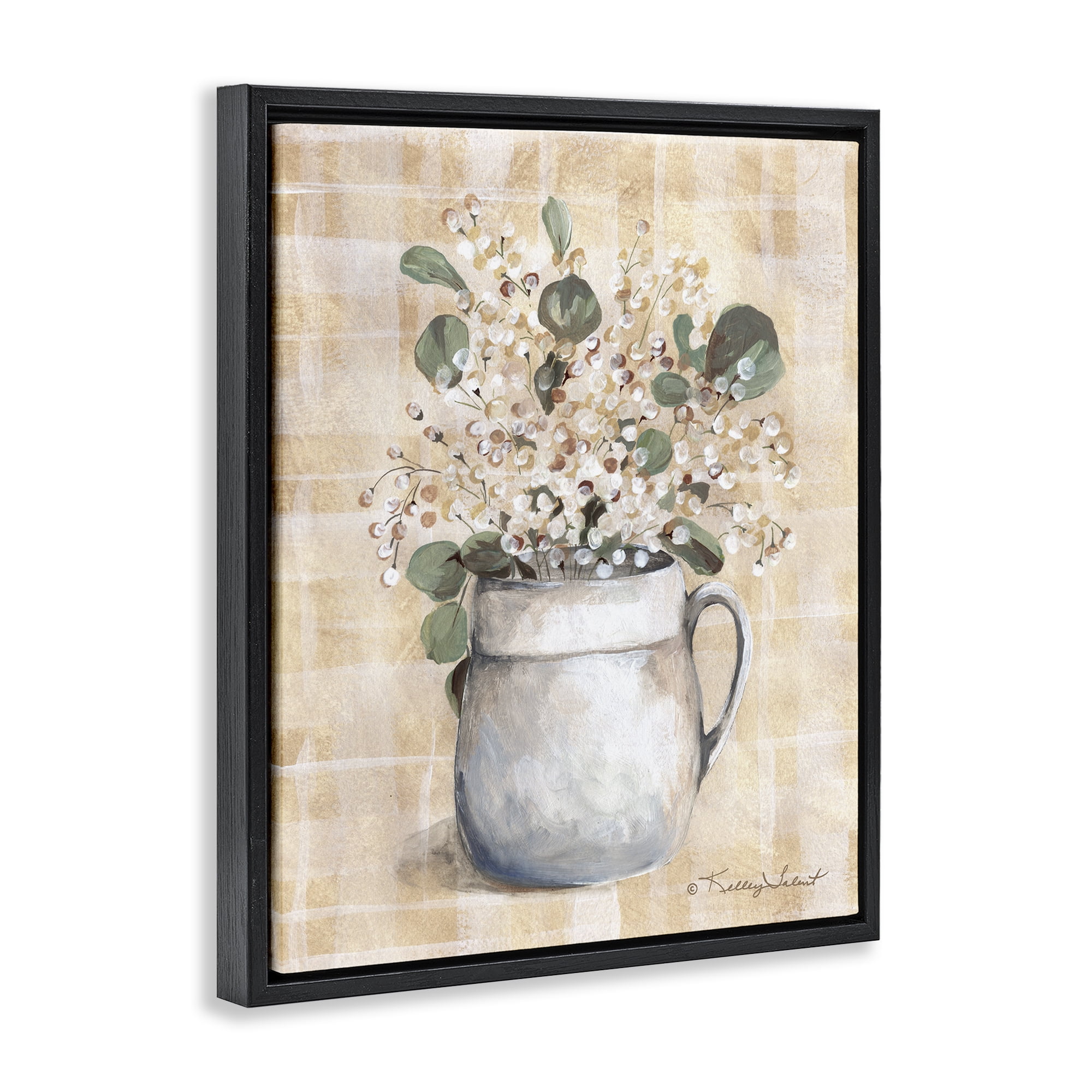 Stupell Industries Eucalyptus in Pottery Botanical & Floral Painting Black Floater Framed Art Print Wall Art, 17 x 21