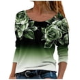 thumbnail image 1 of Women's Round Neck Long Sleeve Tops T Shirts Gradient Color Recreational Regular Fit Fall Casual Basic Tops (Large, Green), 1 of 5