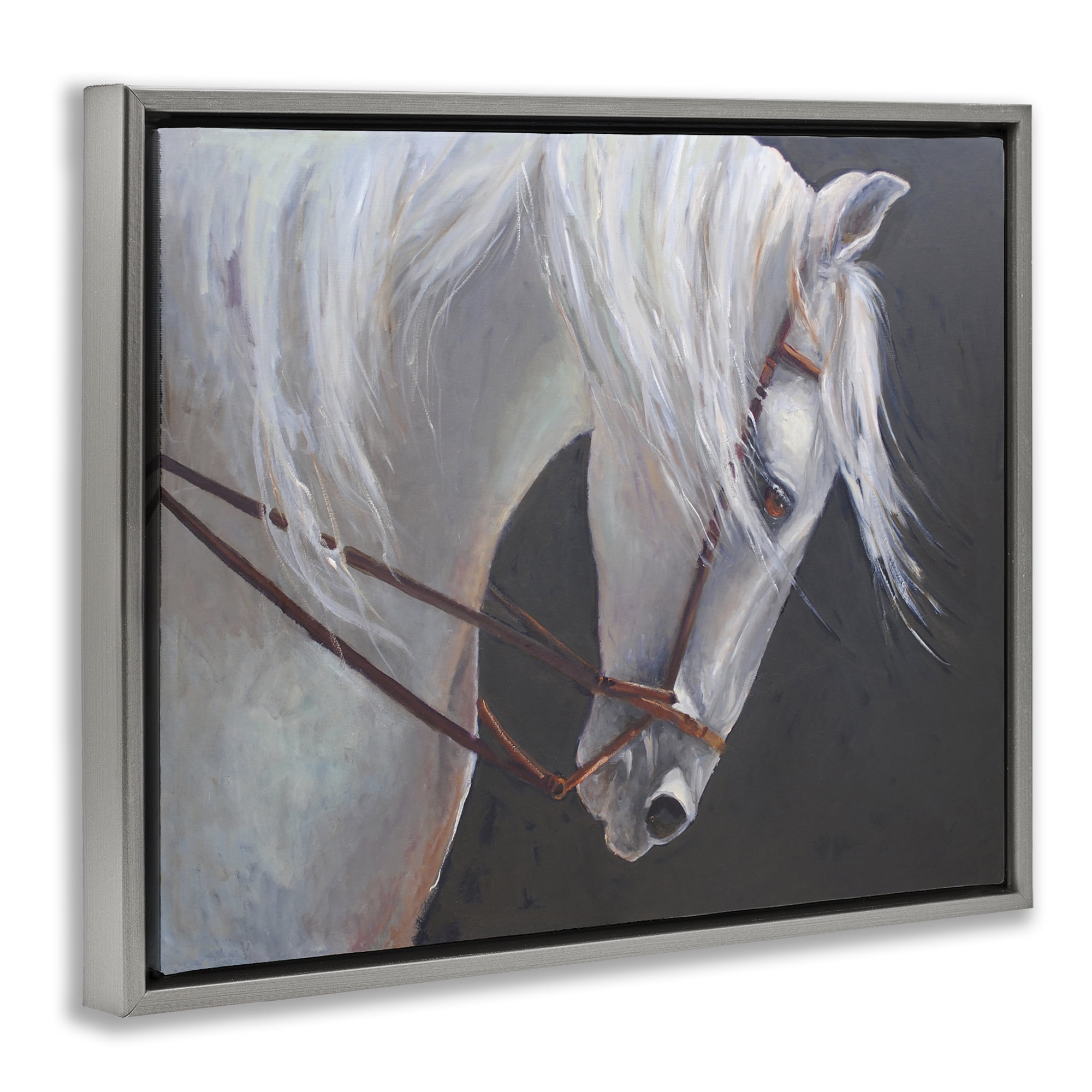 Stupell Industries Majestic White Mare Gray Framed Floater Canvas Wall Art, design by Jadei Graphics