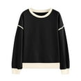 thumbnail image 6 of Duoif Womens Sweatshirt, Women's Contrast Trim Sweatshirt - Lightweight Crewneck Pullover Sweatshirt for Women Black L, 6 of 9