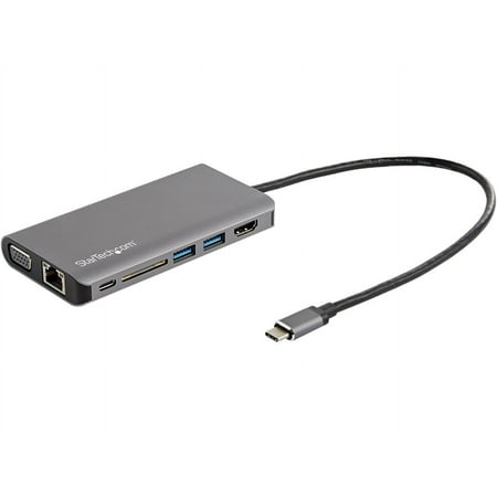 Startech USB C Multiport Adapter - USB-C Mini Travel Dock w/ 4K HDMI or 1080p VGA - 100W PD, 3x USB, SD, GbE, Audio - Laptop/Tablet - 8-in-1 USB-C Travel Dock w/ 4K 30Hz HDMI/VGA, 2 USB-A, USB-C, SD,