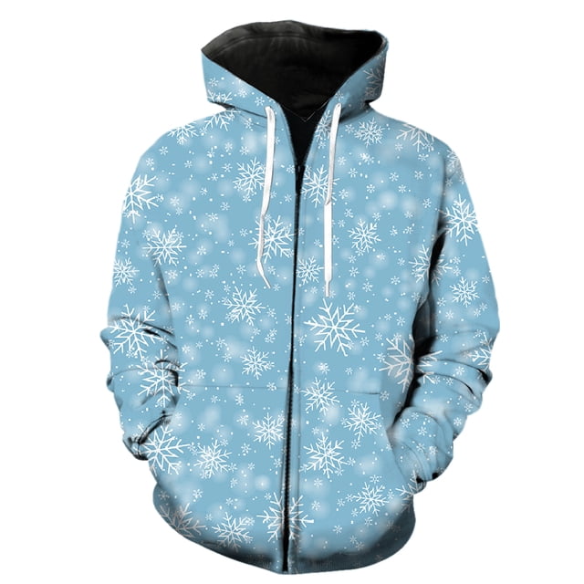 Sudadera con capucha y cremallera para hombre, con estampado de copos de nieve de invierno, divertida, 3D, informal, de gran tamaño, unisex, de manga larga, estilo hip hop, primavera y otoño