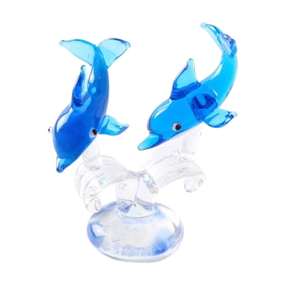 Xoxingysm Desktop Ornament Double Glass Figurines Collectibles Miniature Handmade Sea Animal Sculpture Statue Birthday for Women Men Kids Home Desk Decorations, 1 Dolphin Figurine