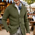 thumbnail image 5 of Men's Knit Cardigan Sweater Long Sleeve Casual Button Up Collared Top with Front Pockets Ribbed Cuffs and Hem Soft Chunky Knit Solid Color Warm Fall Winter Outerwear Everyday Wear Basic Army Green L, 5 of 5