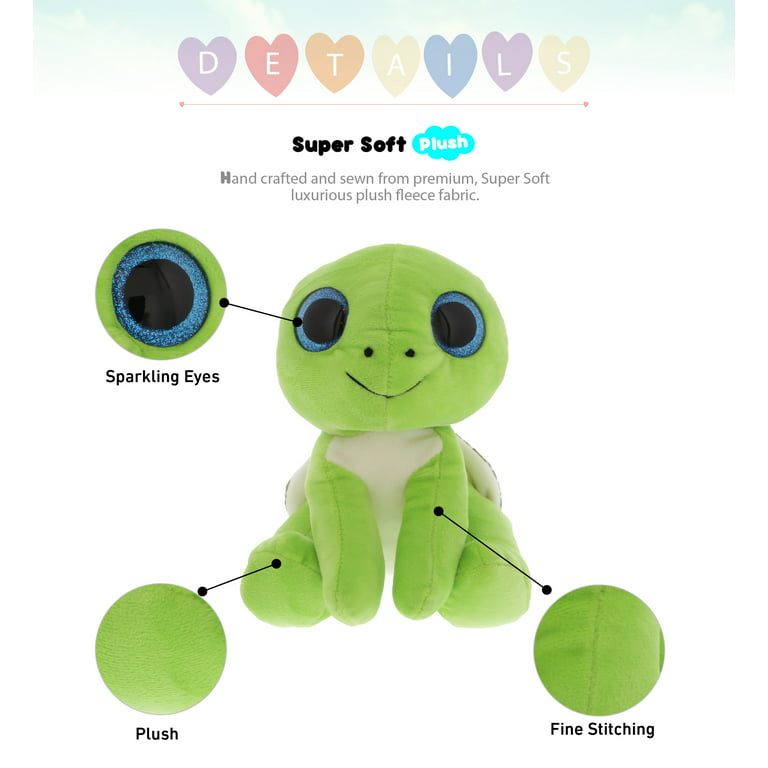 DolliBu Sparkling Big Eye Turtle Stuffed Animal - Soft Huggable
