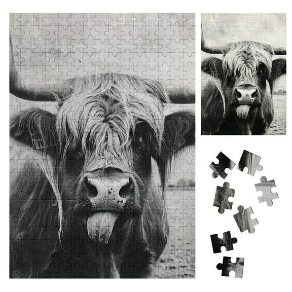 BCIIG Long Horn Cow Wooden Jigsaw Puzzle Vertical Style Gift for Family Friends 300PCS
