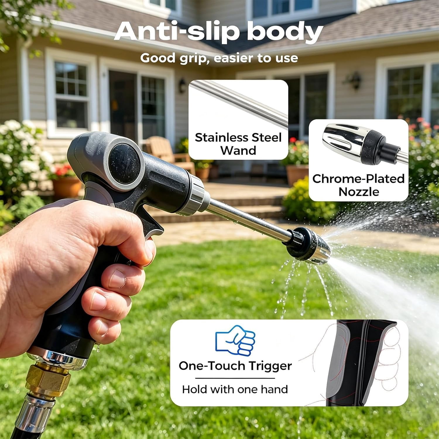 2026 New Heavy Duty Garden Hose Nozzle, 15X More Powerful Than a Garden Hose, 360° Rotating Nozzle with 3 Spray Modes, for Patio, Car, Outdoor Cleaning