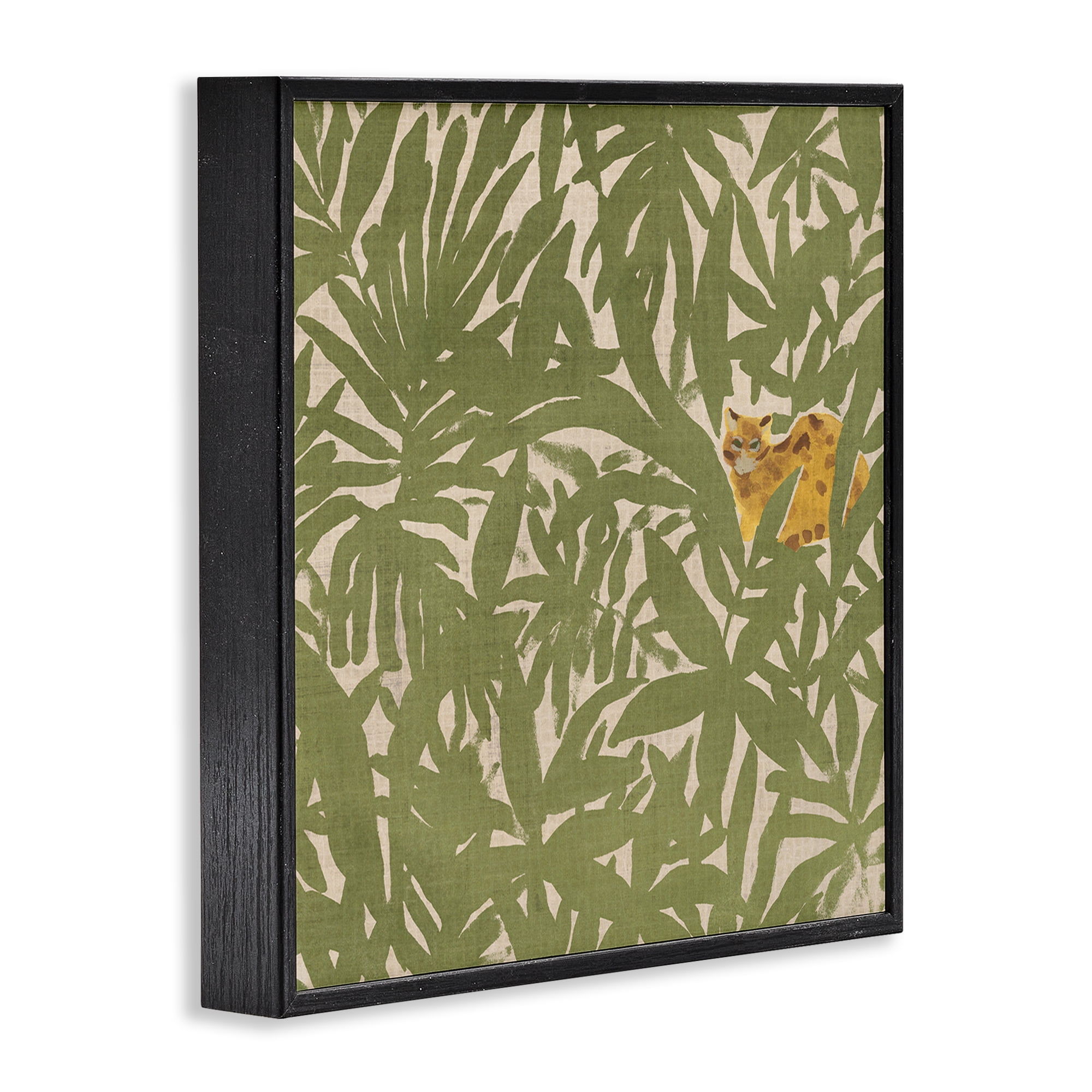 Stupell Industries Hiding Cheetah Palm Plants Botanical & Floral Painting Black Framed Art Print Wall Art, 12 x 12
