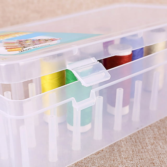 Sewing Thread Box 42 Spools Large Capacity Plastic Storage Sew Embroidery Boxes Empty Embroidery Cross-stitch Dust-proof Container Accessories Clear