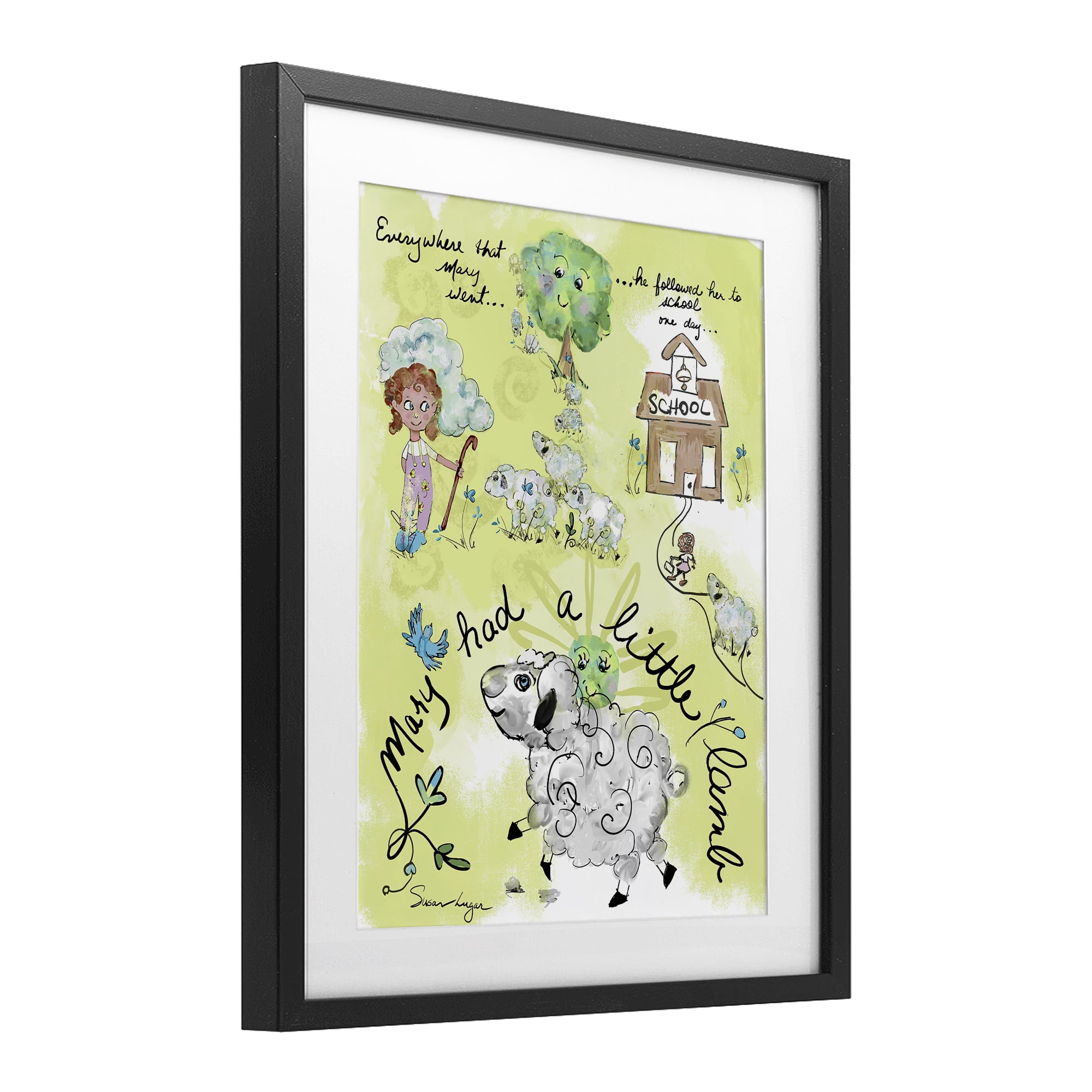 Stupell Industries Little Lamb Nursery Rhyme Black Framed Print Under Glass, design by Susan Lugar