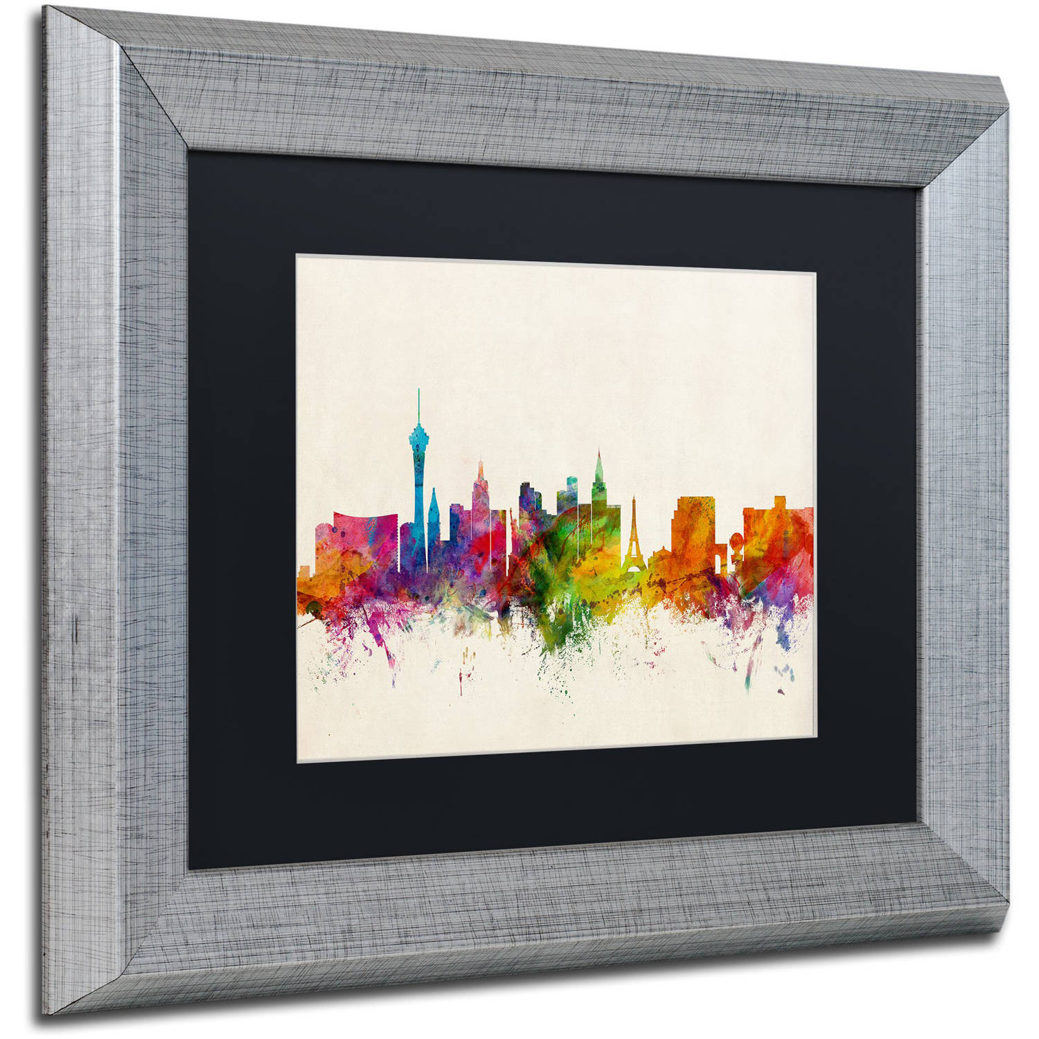 Trademark Fine Art "Las Vegas Nevada Skyline II" Canvas Art by Michael Tompsett Black Matte, Silver Frame
