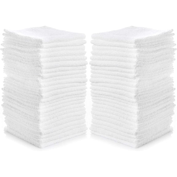 Cotton Washcloths White, 40 Pack, Size: 12”x12”