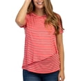 thumbnail image 3 of Ohufall Women's Maternity Tee Tops Fashion Casual Stripe Printed Round Neck Nursing T-shirts Summer Comfy Loose Short Sleeve Pregnancy Clothes for Women, 3 of 9