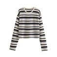 thumbnail image 2 of Striped Printed Round Neck Long Sleeves Sweater for Ladies White Large, 2 of 5