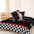 thumbnail image 4 of Castle Fairy Retro Race Border Queen Comforter Set 3pcs for Boys, Stripe Track Motif Bedding Comforter Set for Bedroom, Red Black,Black Reversible, 4 of 6
