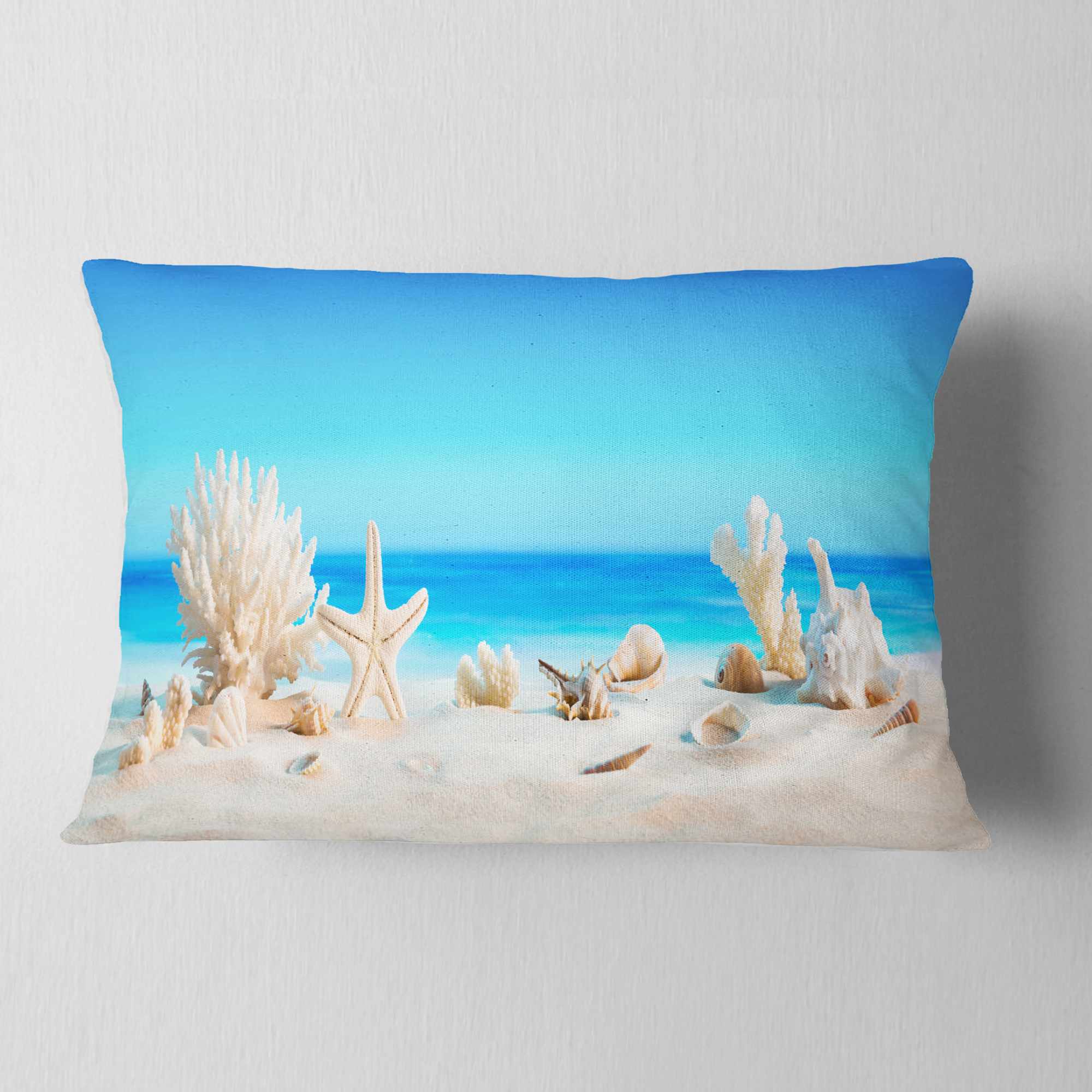 Designart Seashells on Tropical Beach - Seashore Photo Throw Pillow - 12x20