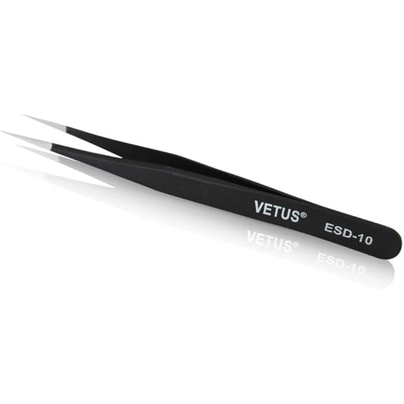 Vetus Anti-static SMD Black Tweezer Non-magnetic Stainless Steel Pointed Tip ESD-10