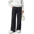 thumbnail image 2 of Ixbnca Children Long Pants Casual Elastic High Waist Pockets Pants Loose Straight Leg Solid Color Trousers, 2 of 7