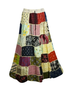 Mogul Long Printed Dori Skirt From India with Patch Work S/M