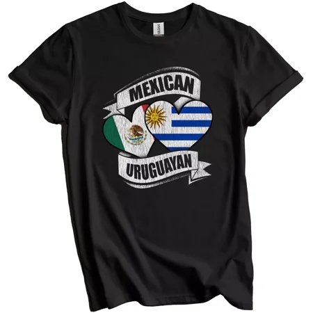 Mexican Uruguayan Hearts Mexico Uruguay Flags T-Shirt Gift for Men Women Unisex Tee, Vintage Birthday Gift