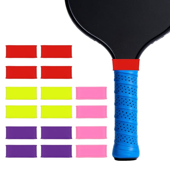 Uxcell Pickleball Paddle Grip Bands, Tennis Racket Grip Tape Grips Bands Handle Silicone Rings for Sports Rackets 16 Pack & 4 Colors-Fitting for (Pickleball/Tennis/Squash/Badminton)
