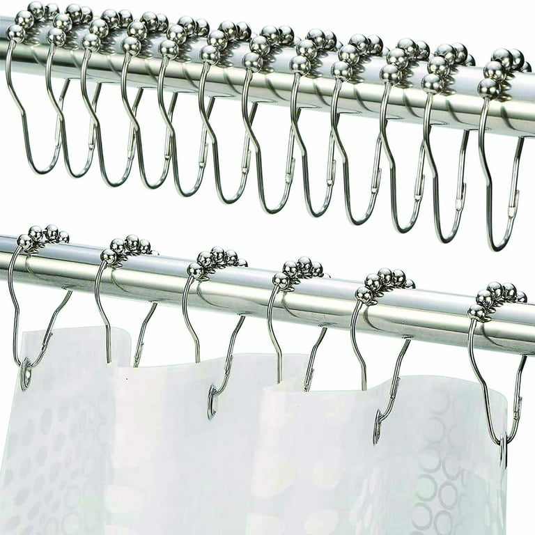 12 Pcs Shower Curtain Hooks for Bathroom, Stainless Steel Hooks -Sliver, Silver