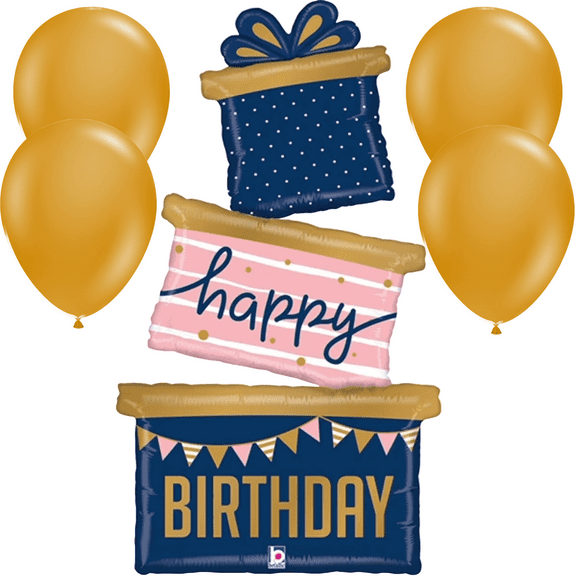 LoonBalloon 51 Inch Navy Gift Trio Birthday Balloon with 4 latex balloons - Festive & Unique