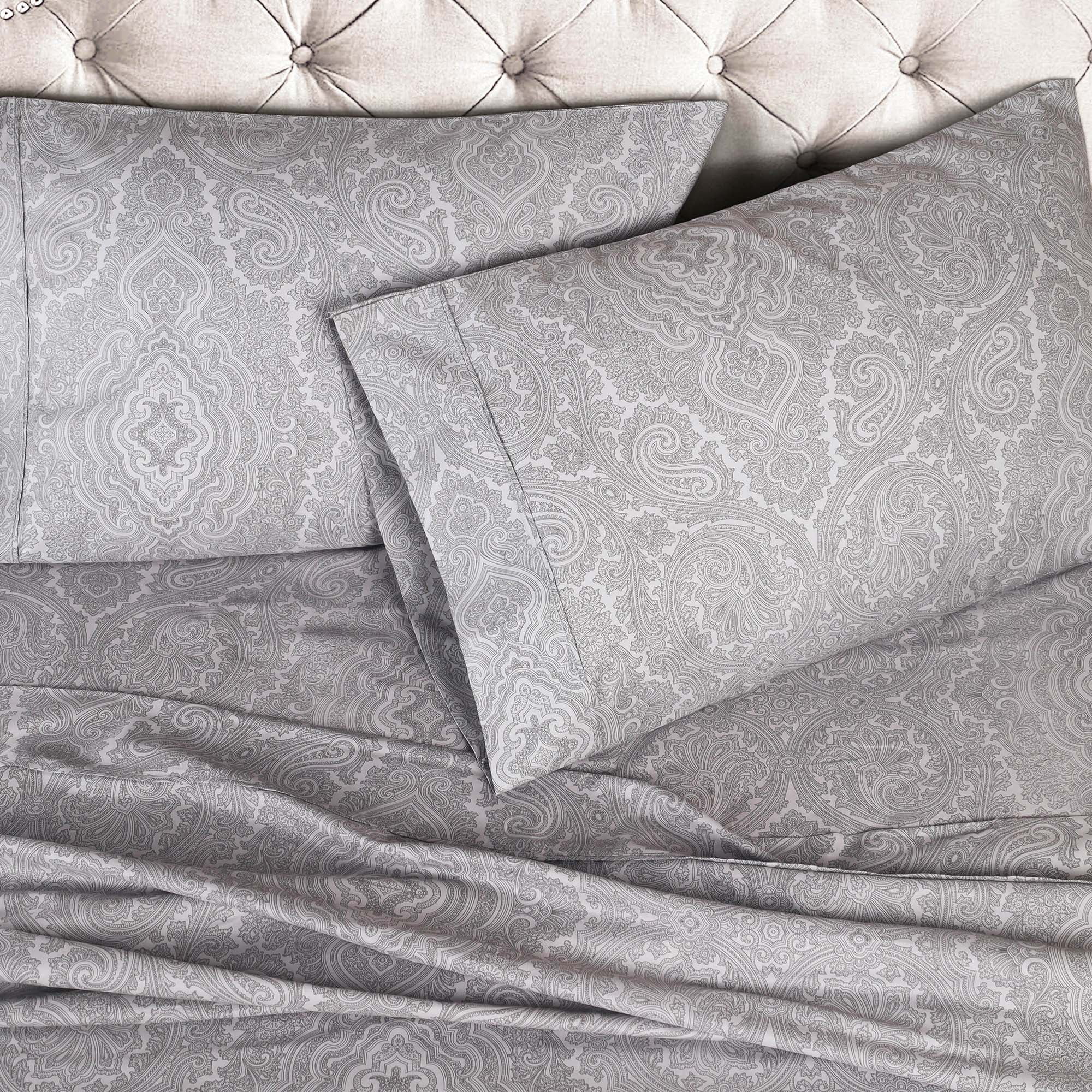 Superior Italian Paisley Cotton Blend Classic Sheet Set, Full, Grey