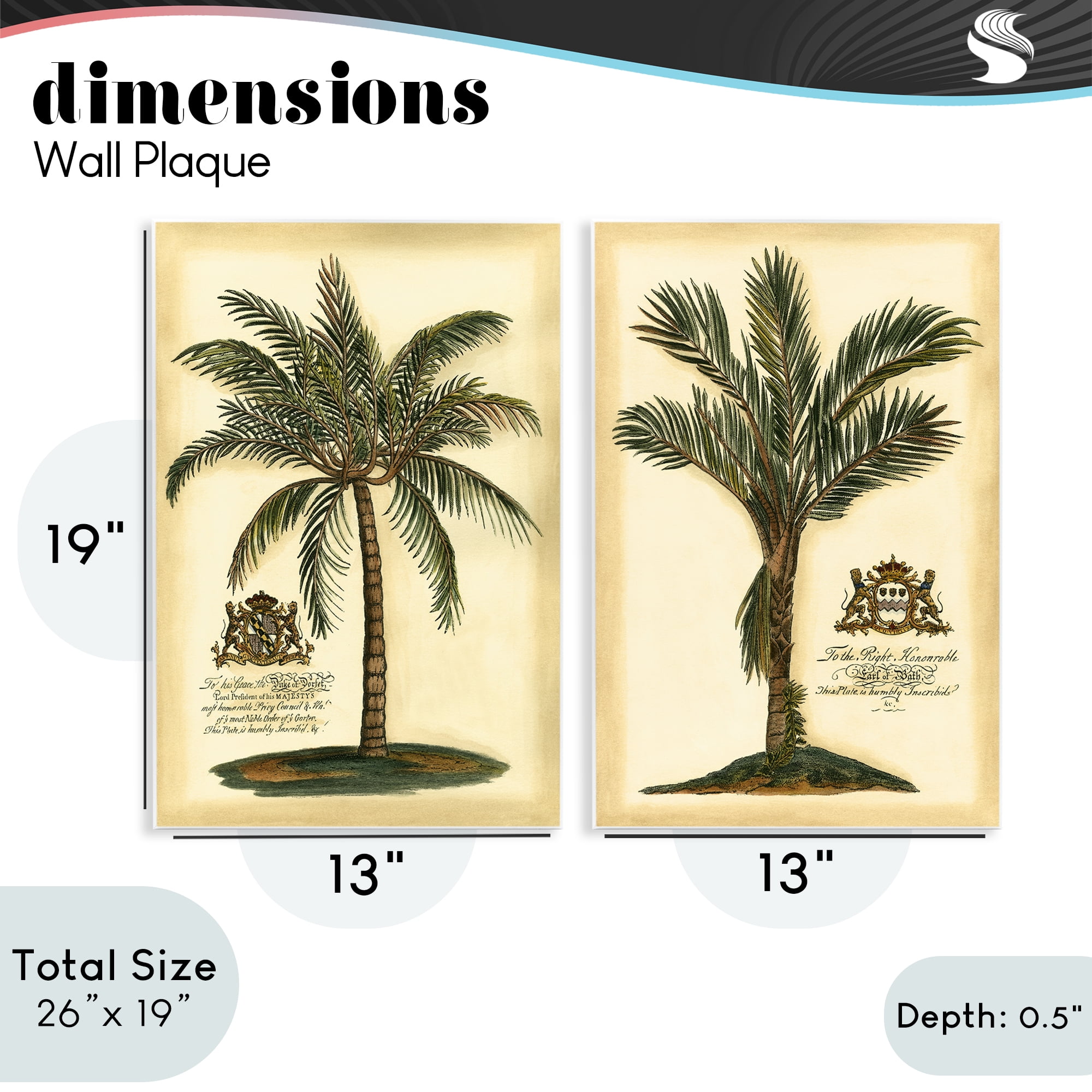 Stupell Industries Vintage Historical Palms 2 Piece Wall Plaque Art Set, design by Vision Studio