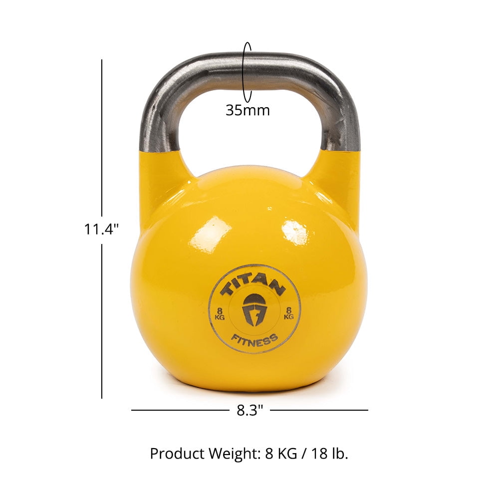 Titan Fitness 8 KG Competition Kettlebell, Color-Coded Yellow, 35mm Handle