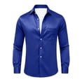 thumbnail image 3 of Hurxie Men's Satin Dress Shirt Silk Long Sleeve Button Up Shirts Prom Wedding Party Shirt Dark Blue,L, 3 of 4
