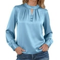 thumbnail image 3 of Olyvenn Women Satin Silk Tops,Business Casual Blouse,Dressy Work Long Sleeve Shirts Office Outfits Spring 2026 Blue XXL, 3 of 8