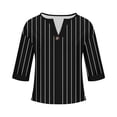thumbnail image 4 of Daiosportswear Women's 3/4 Sleeved Button V-Neck Shirt Fashionable and Loose Spring and Summer Top Black S(S), 4 of 5